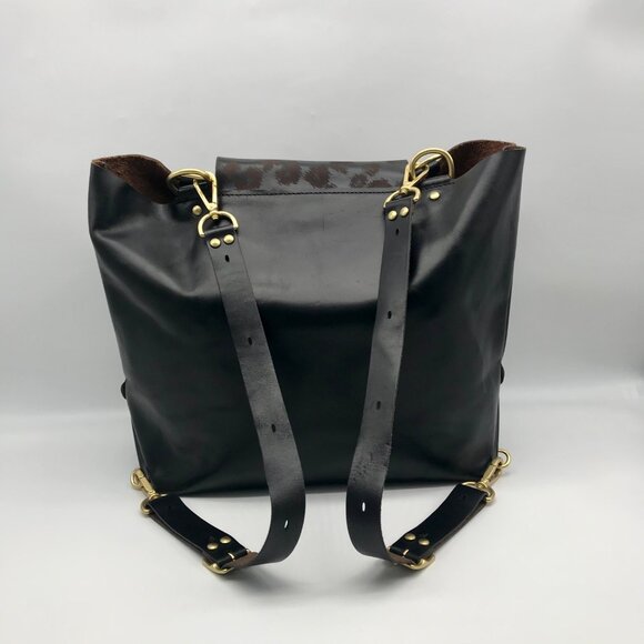 Form Function Form Black Horween Leather & Animal Print Flap 3 Way Bag - Picture 3 of 12